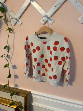 Mini Rodini Cream Crewneck with Red Strawberry Print